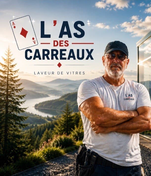 Norbert Lesoille, laveur de vitres à Les Forges, devant son véhicule L'AS DES CARREAUX